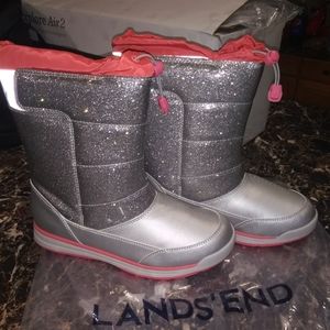 Lands' End Silver Glitter Snow Flurry Boots